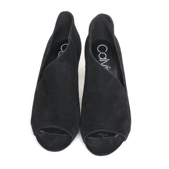 CALVIN KLEIN D'Orsay Peep toe Suede Stiletto Heels Women's 8 BLACK NASTASSIA - Picture 10 of 10